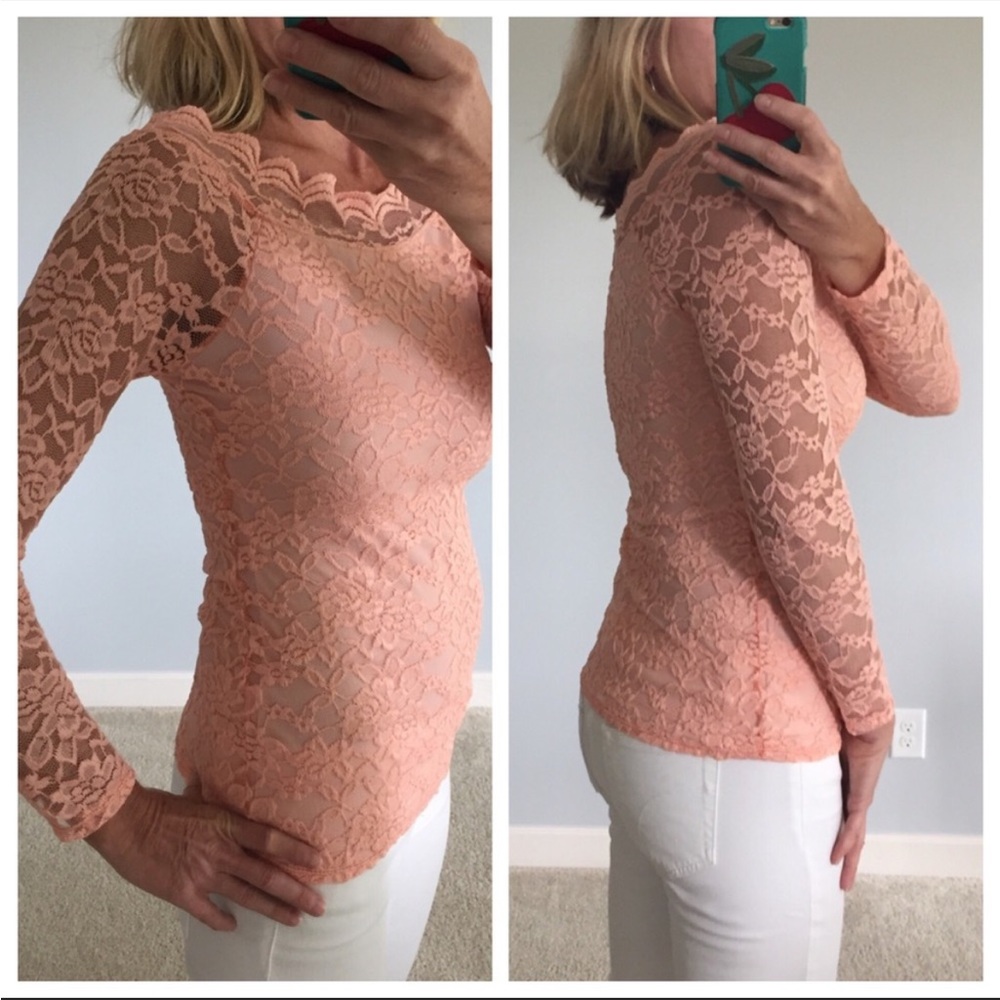 Peach Long Sleeve Lace Top - Picture 3 of 9